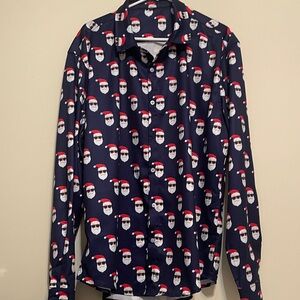 Ugly Christmas Men’s  Navy Santa Print Shirt.  Fun shirt!
        NEW!!!
